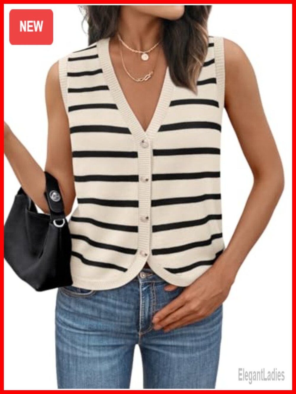 V-Neck Button Down Sleeveless Knitted Sweater Vest, Soft Breathable Blend Tank